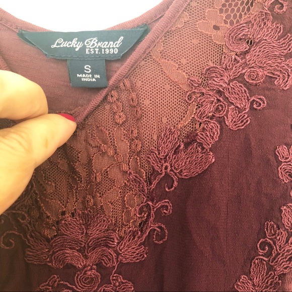 Lucky Brand Maroon Embroidered Mesh Detail Blouse - Picture 4 of 6